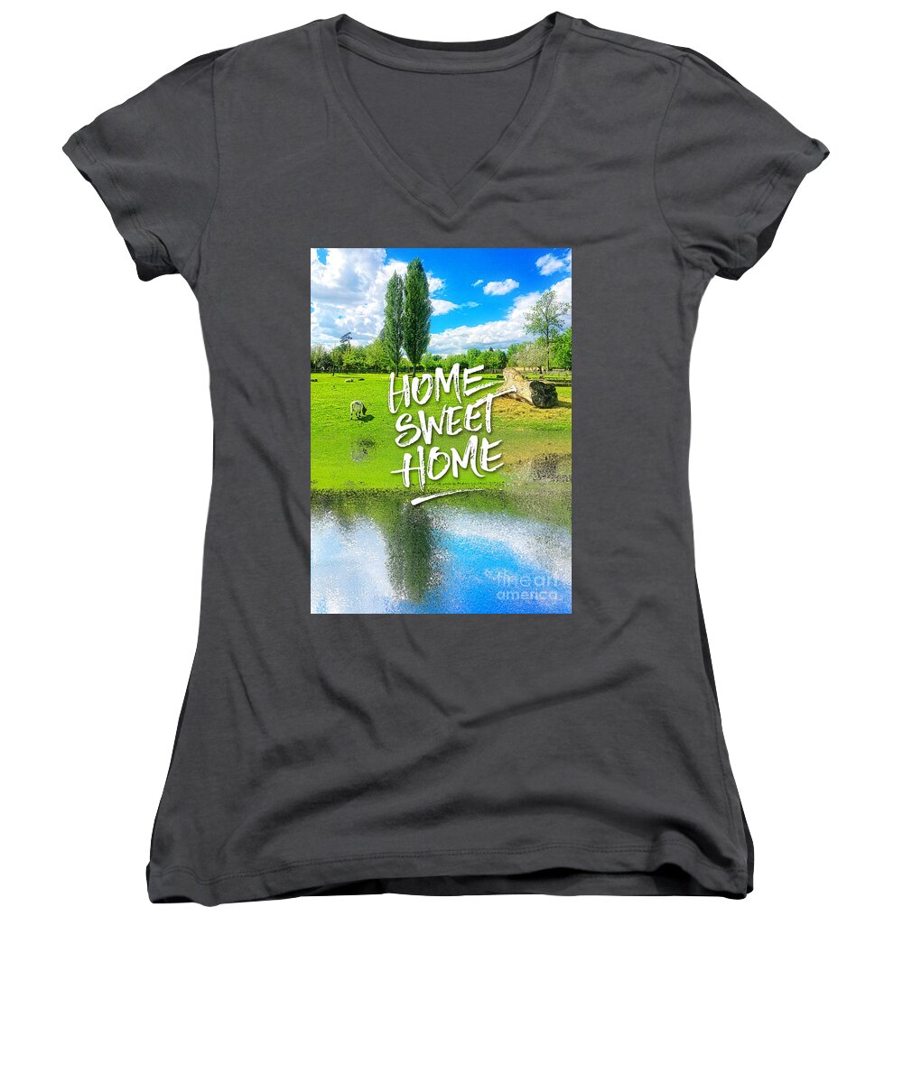 Home Sweet Home Women's V-Neck featuring the photograph Home Sweet Home Pastoral Versailles Chateau Country Landscape by Beverly Claire Kaiya