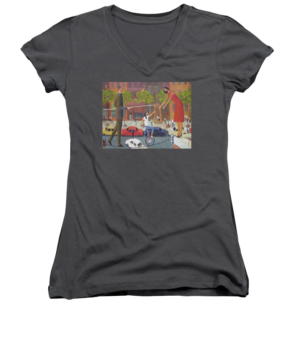 Tightrope Women's V-Neck featuring the painting Homecoming by Glenn Quist
