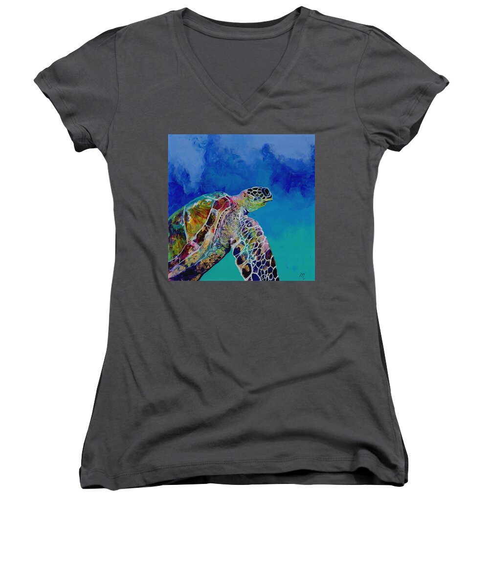 Turtle Women's V-Neck featuring the painting Honu 7 by Marionette Taboniar