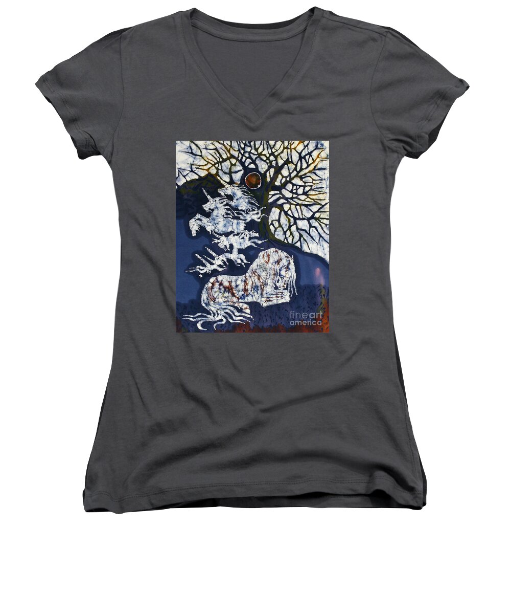 Horse Women's V-Neck featuring the tapestry - textile Horse Dreaming Below Trees by Carol Law Conklin