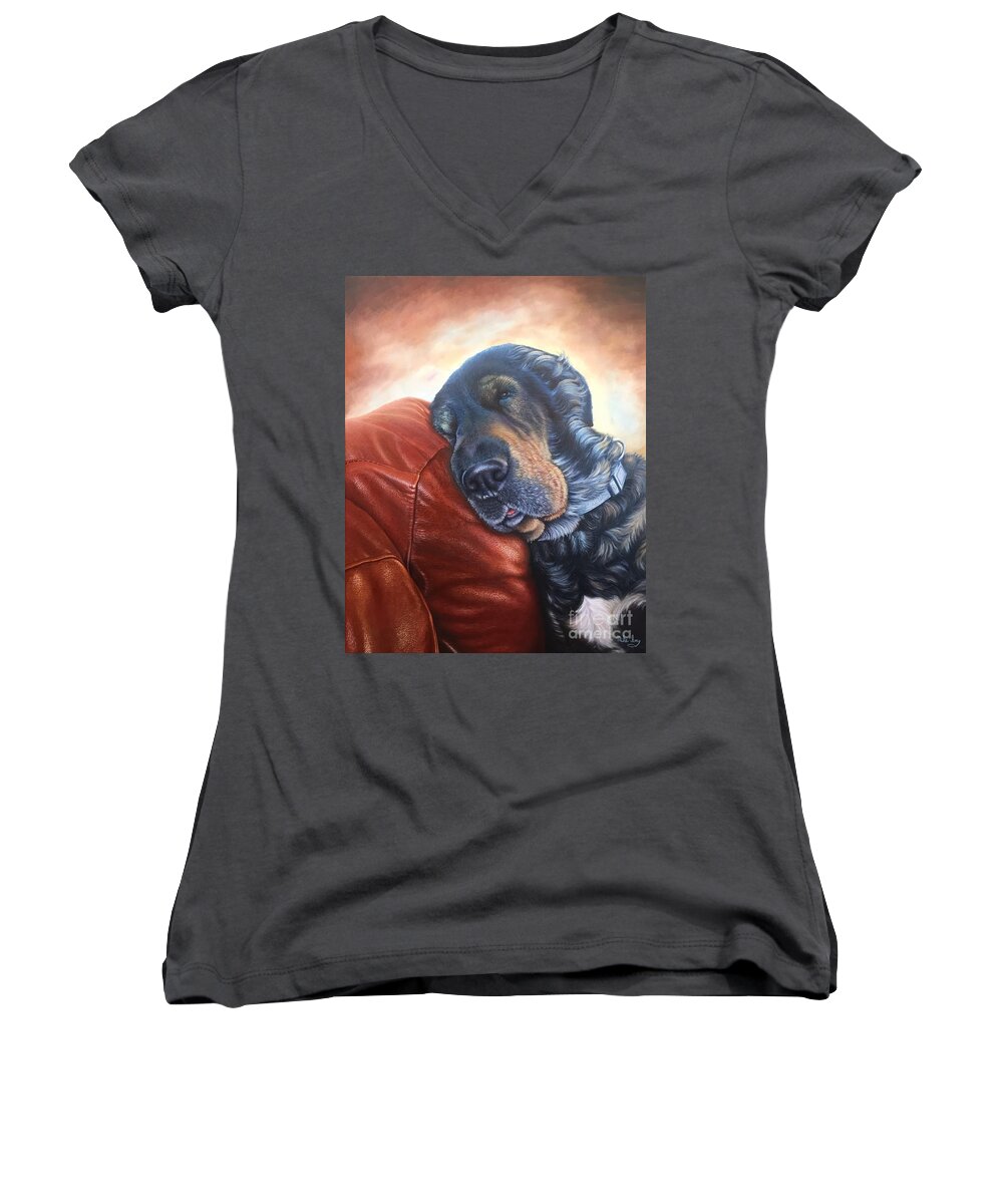 Pet Women's V-Neck featuring the painting Hoss by Mike Ivey