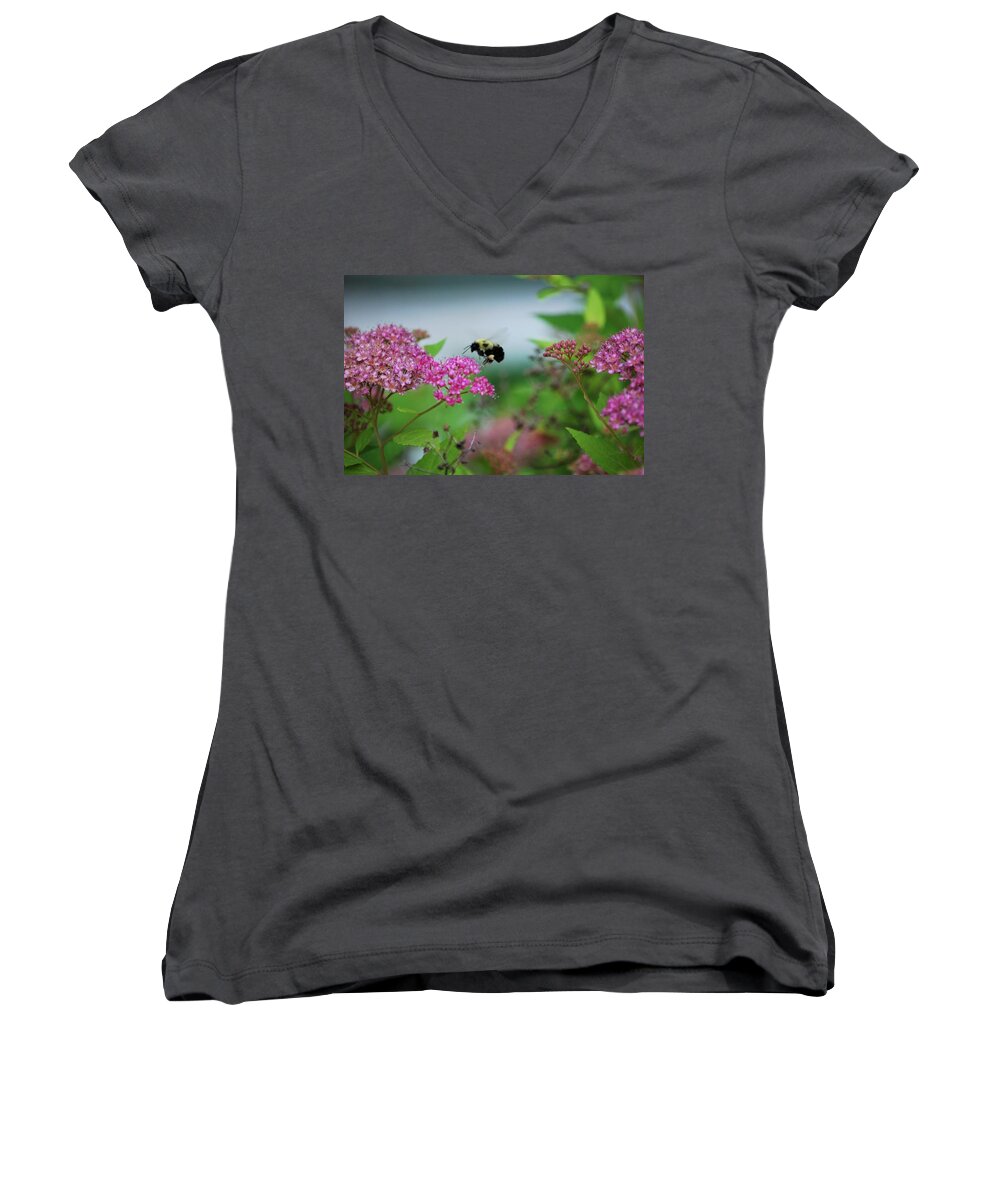 Bee Women's V-Neck featuring the photograph Hover Crafting by Sonja Jones