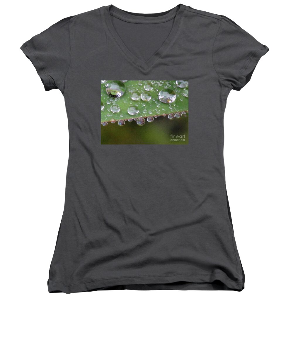 Water Women's V-Neck featuring the photograph How Many Raindrops Can A Leaf Holds. by Kim Tran