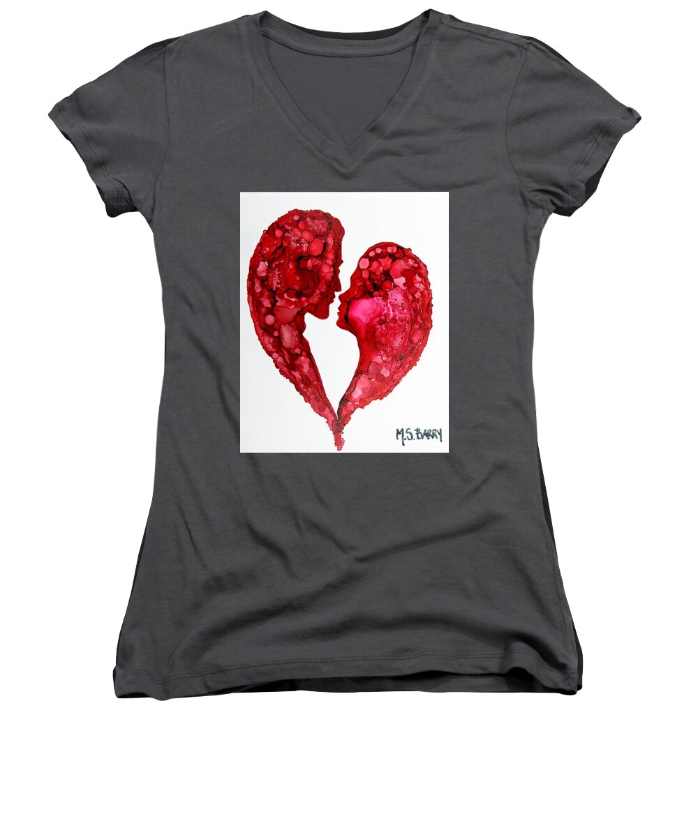 Love Women's V-Neck featuring the painting Human Heart by Maria Barry
