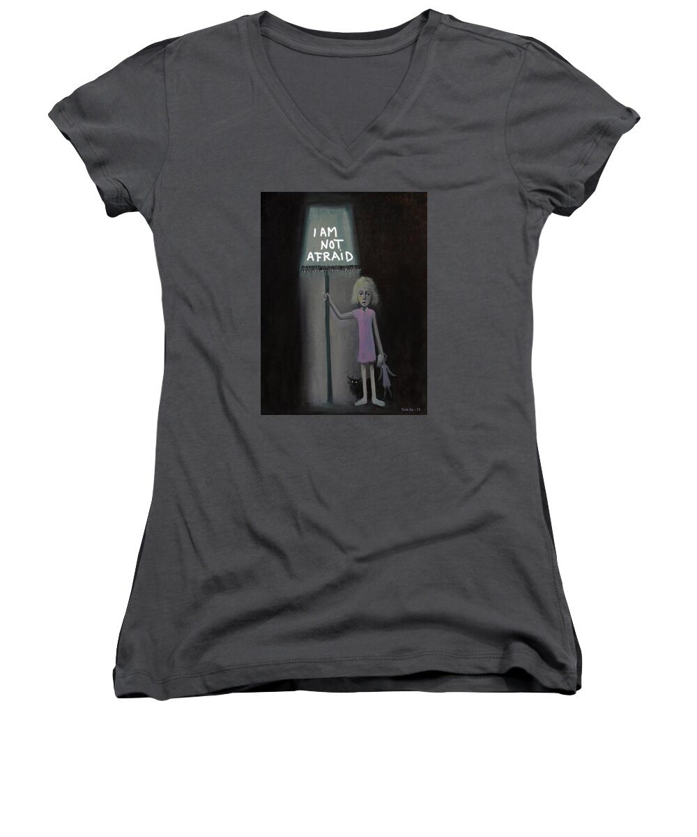 Fear Women's V-Neck featuring the painting I Am Not Afraid by Tone Aanderaa