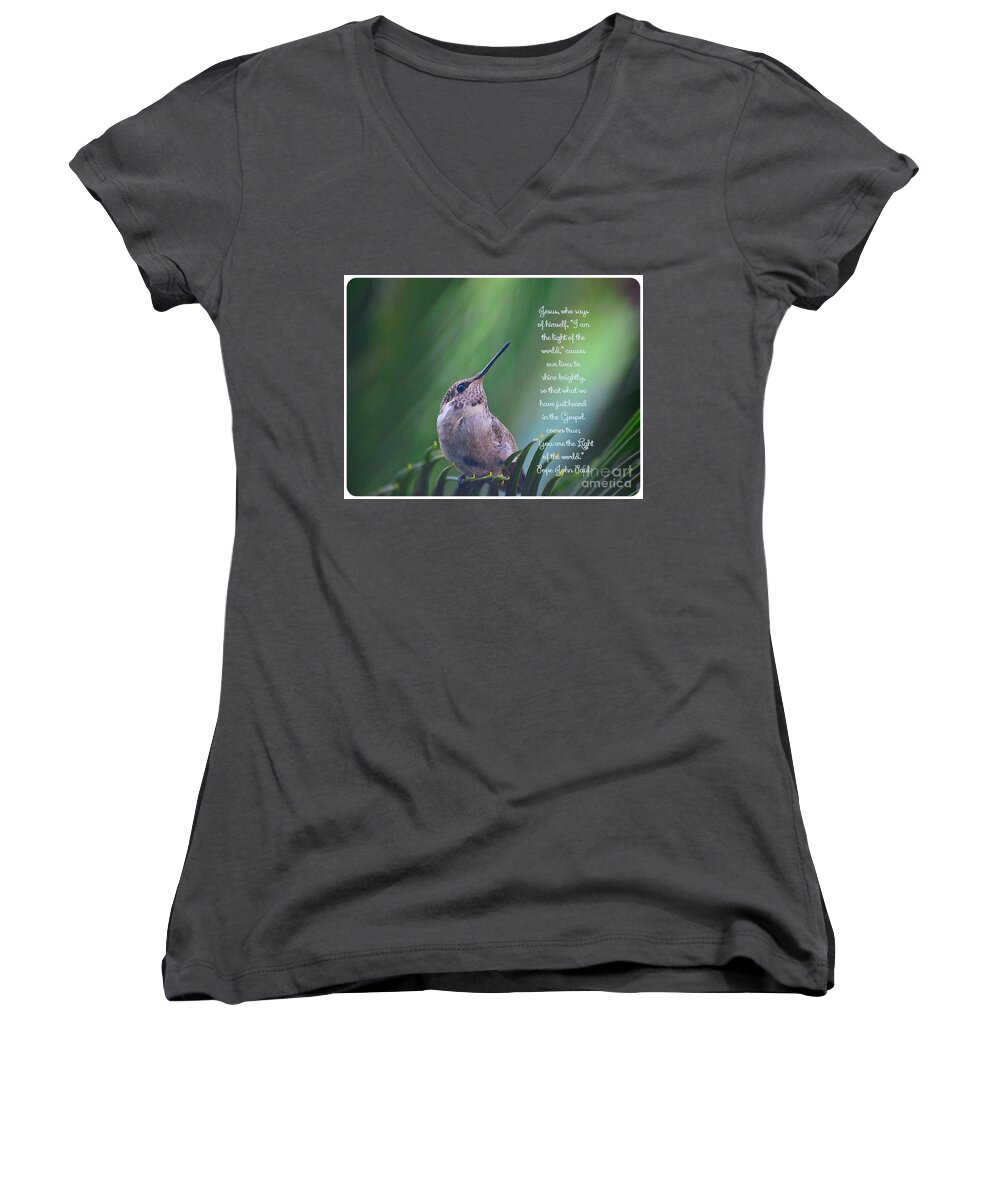 Catholic Women's V-Neck featuring the photograph I Am the Light of the World by Debby Pueschel
