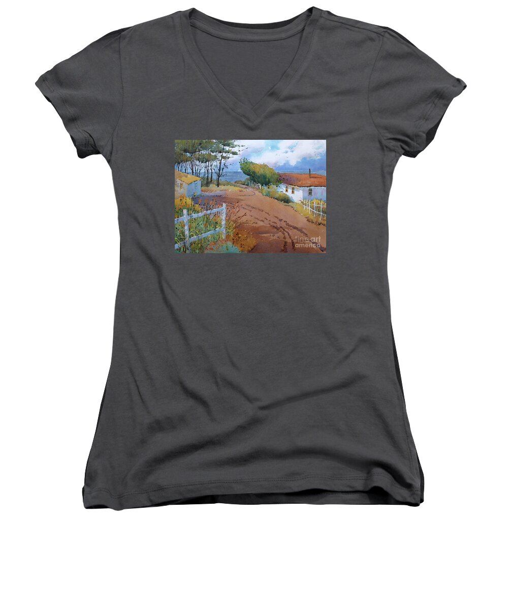 Waldport Women's V-Neck featuring the painting I Found it in Waldport by Joyce Hicks