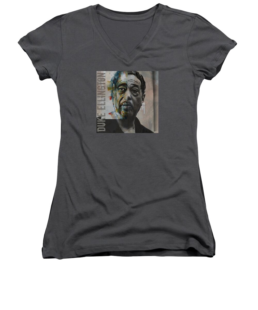 Duke Ellington Women's V-Neck featuring the painting I Got It Bad And That Ain't Good by Paul Lovering