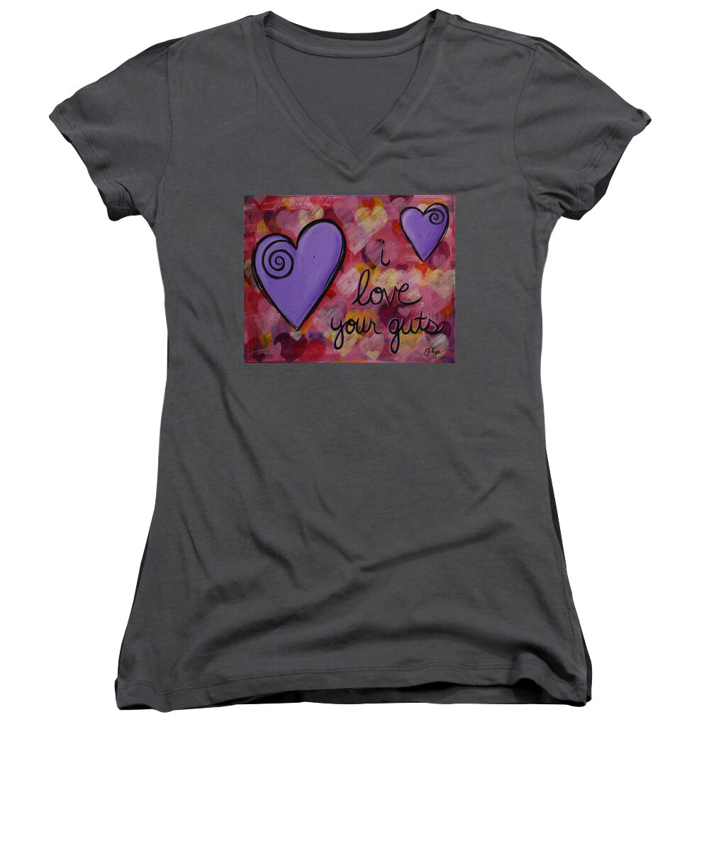 Love Women's V-Neck featuring the painting I Love Your Guts by Emily Page