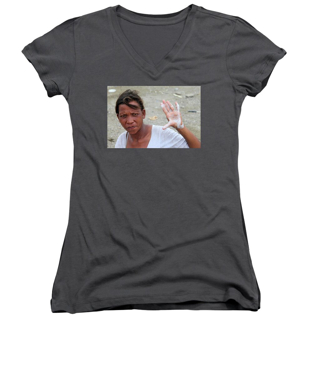 Asia Women's V-Neck featuring the photograph I swear by Jez C Self