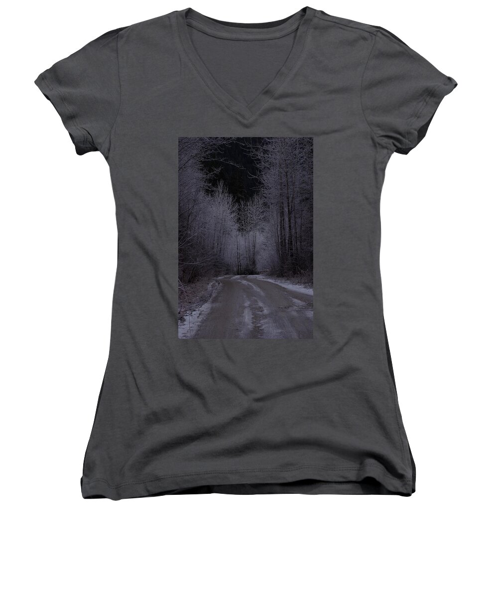 Ice Women's V-Neck featuring the photograph Ice Road by Cindy Johnston