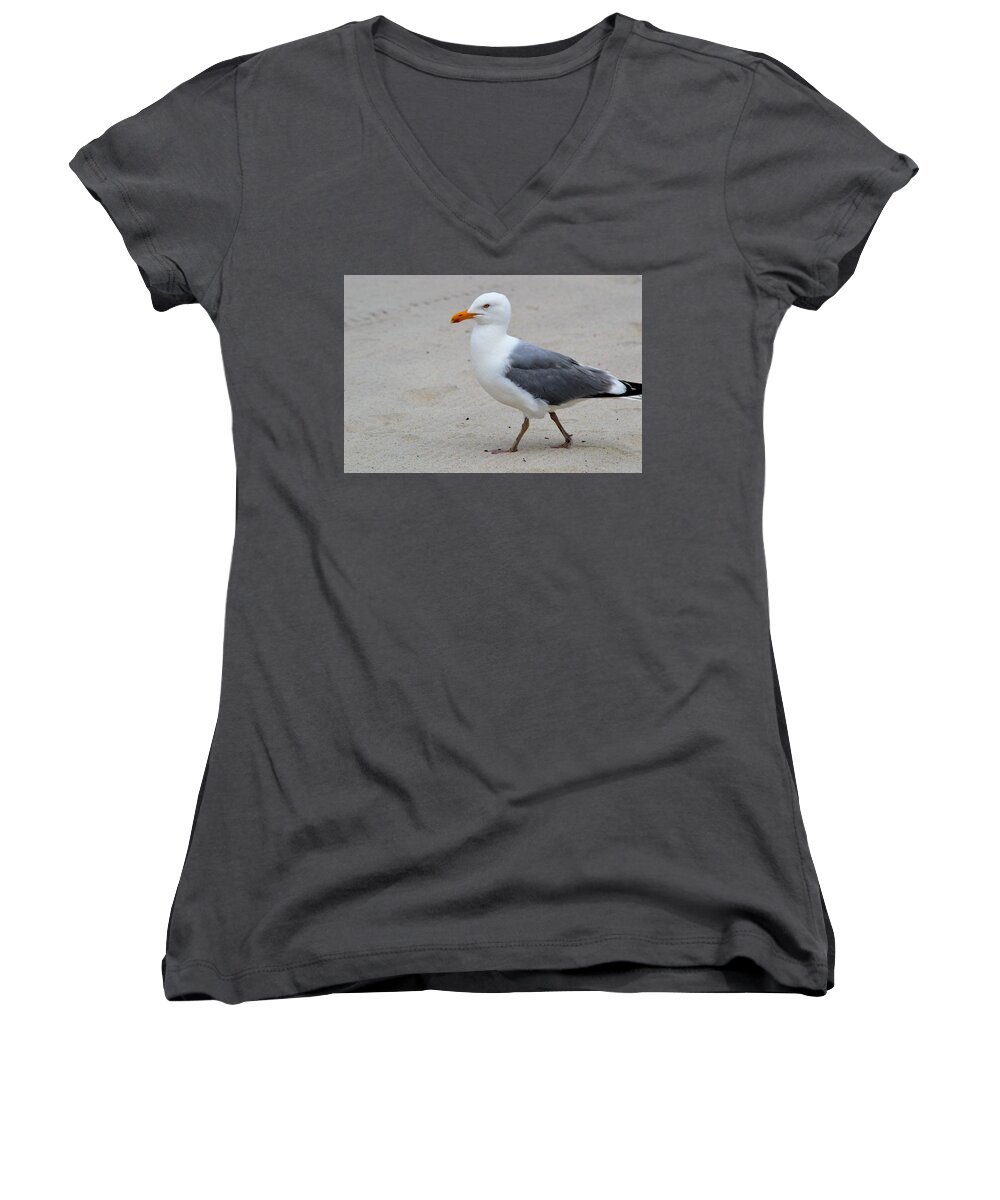 Beach Women's V-Neck featuring the photograph I'm Coming by Charles HALL