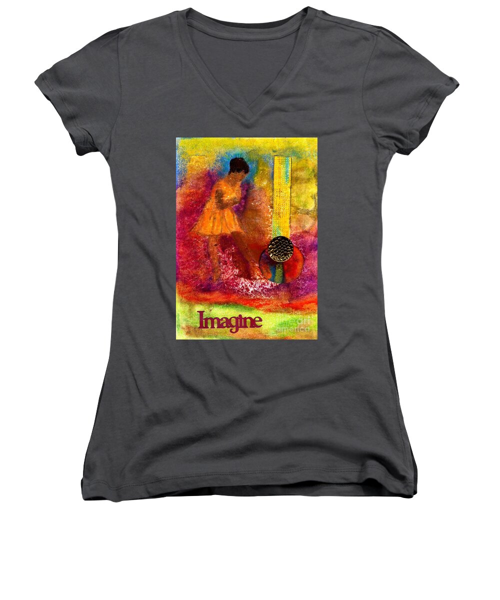 Gretting Cards Women's V-Neck featuring the mixed media Imagine Winning by Angela L Walker