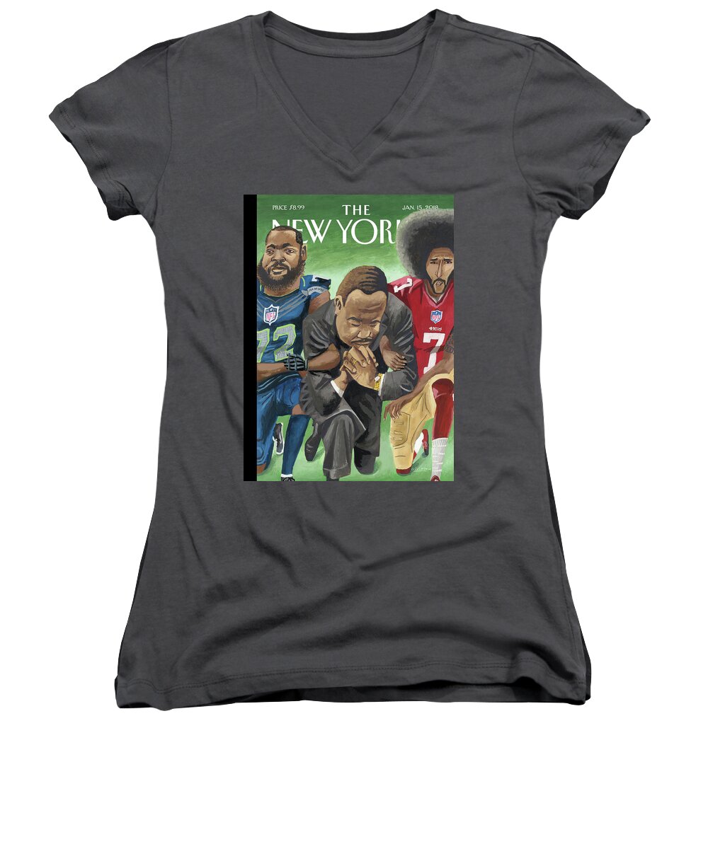 In Creative Battle Women's V-Neck featuring the drawing In Creative Battle by Mark Ulriksen