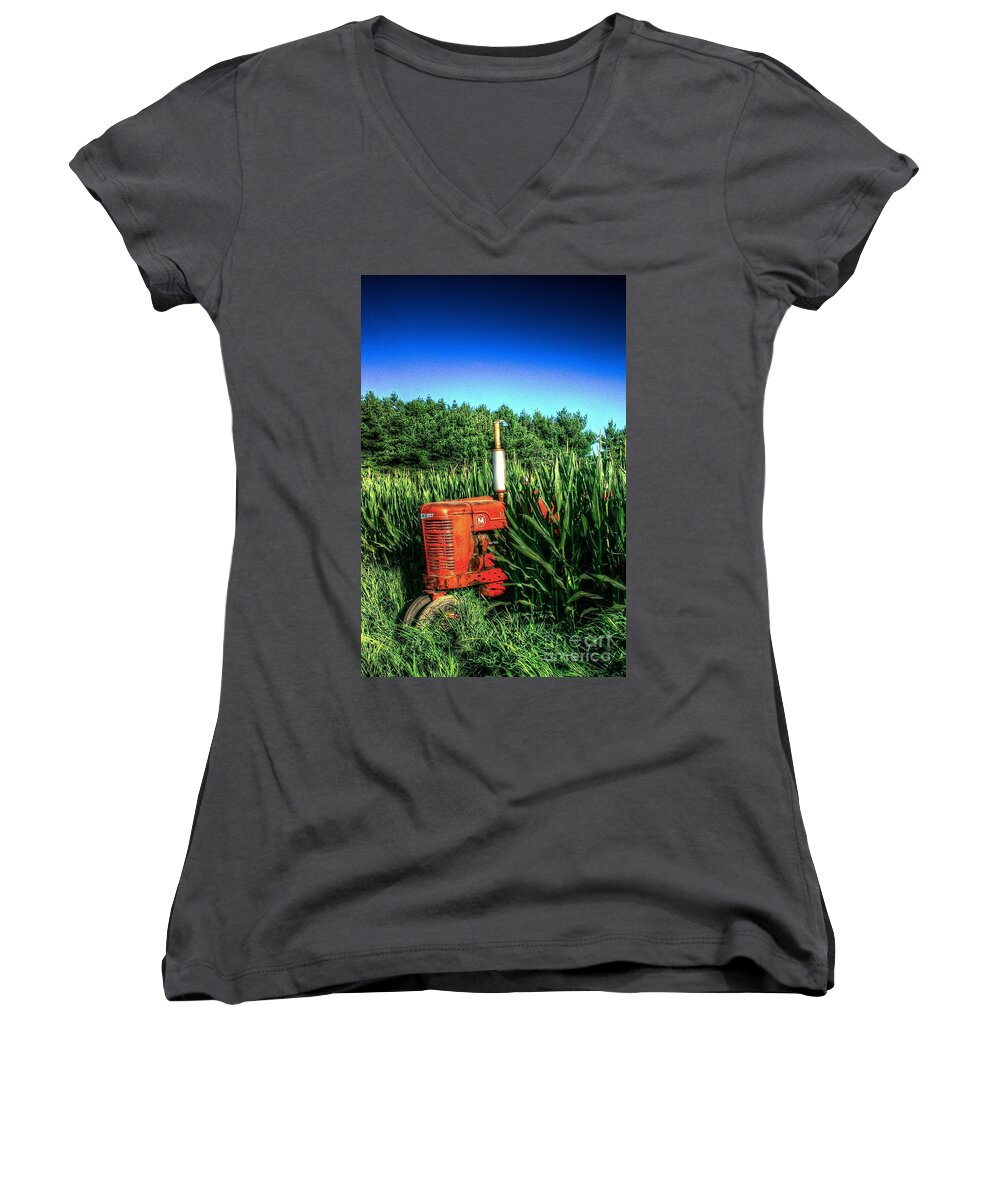 Tractor Women's V-Neck featuring the photograph In the Midst by Randy Pollard