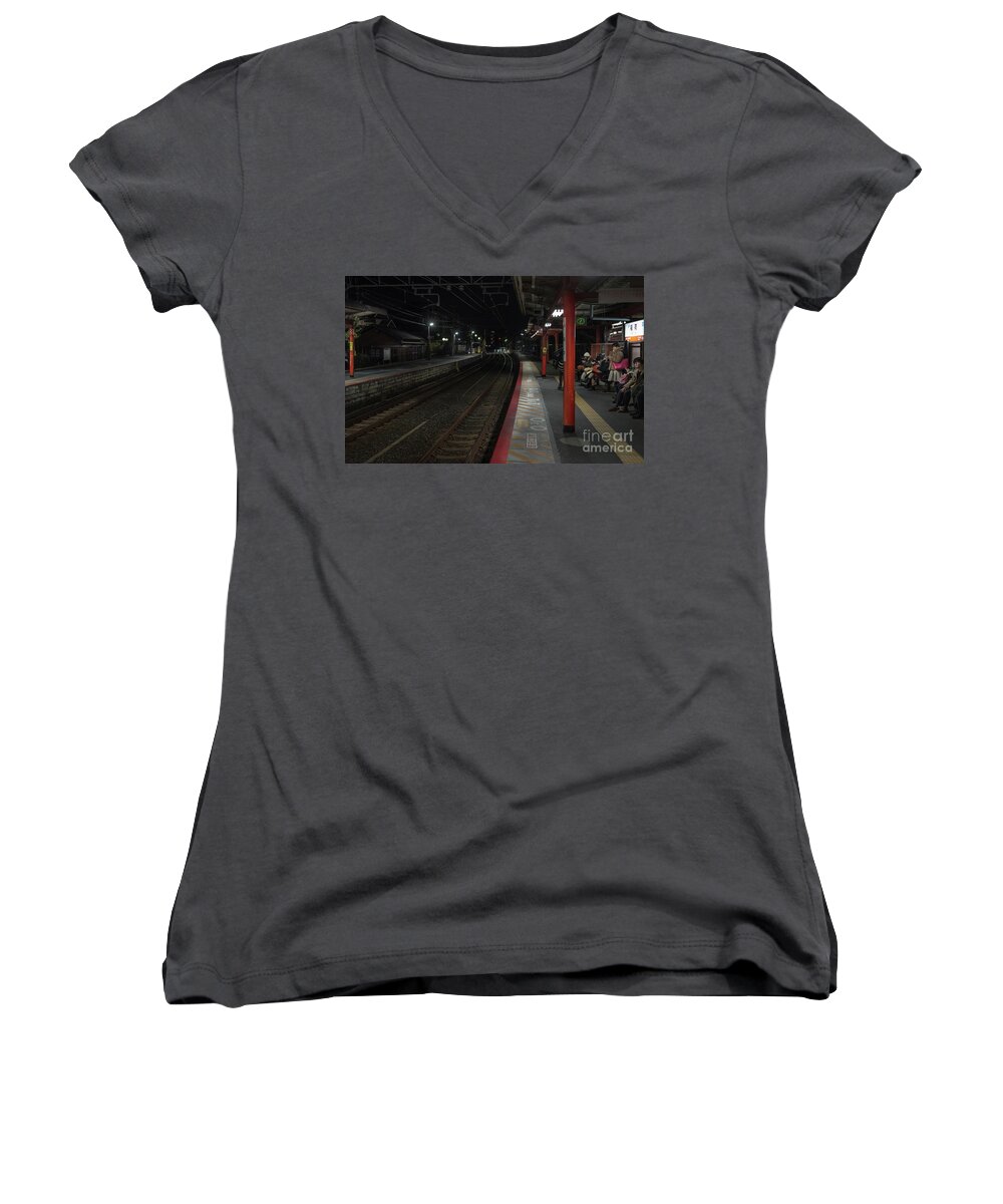 Columns Women's V-Neck featuring the photograph Inari Station, Kyoto Japan by Perry Rodriguez