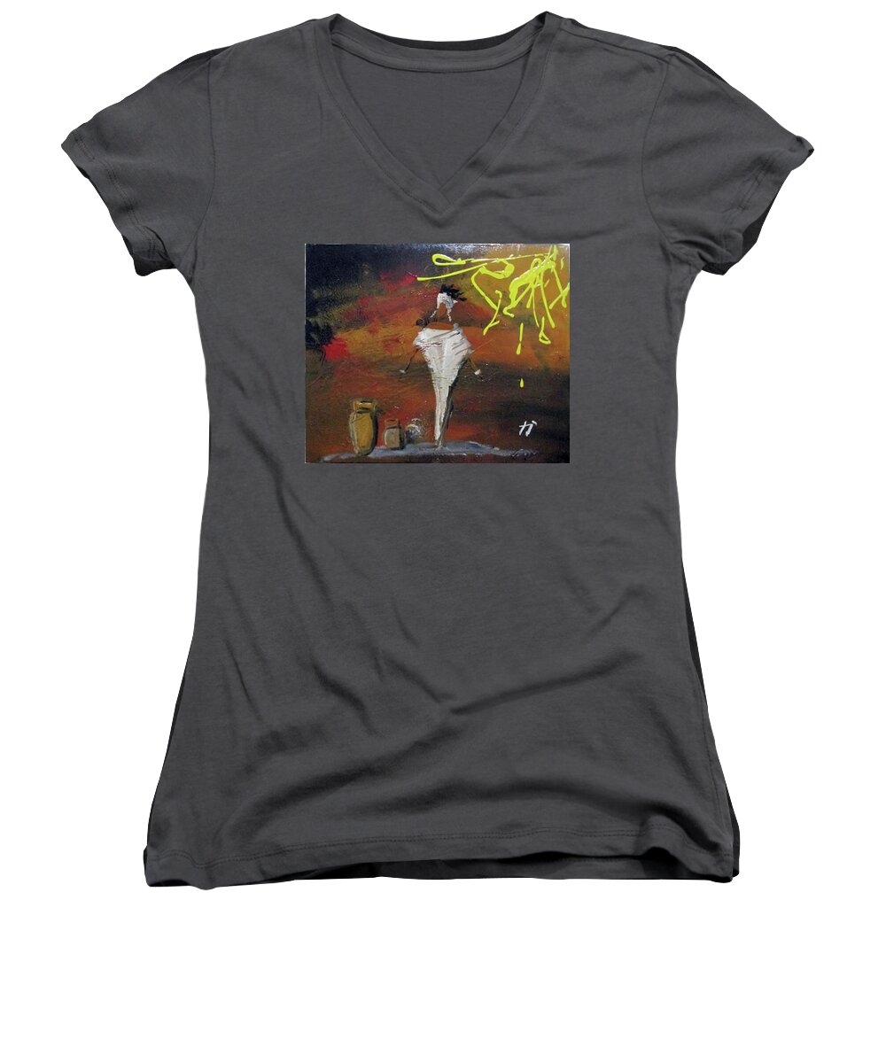 African Art For Sale Women's V-Neck featuring the painting Inicios by Carlos Paredes Grogan