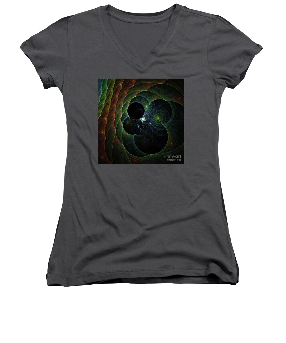 Swirl Women's V-Neck featuring the digital art Into Space and Time by Deborah Benoit