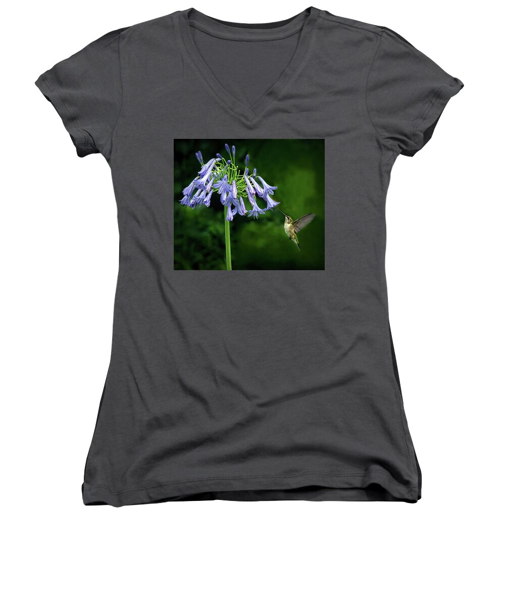 Hummingbird Women's V-Neck featuring the photograph Into The Blues by Art Cole