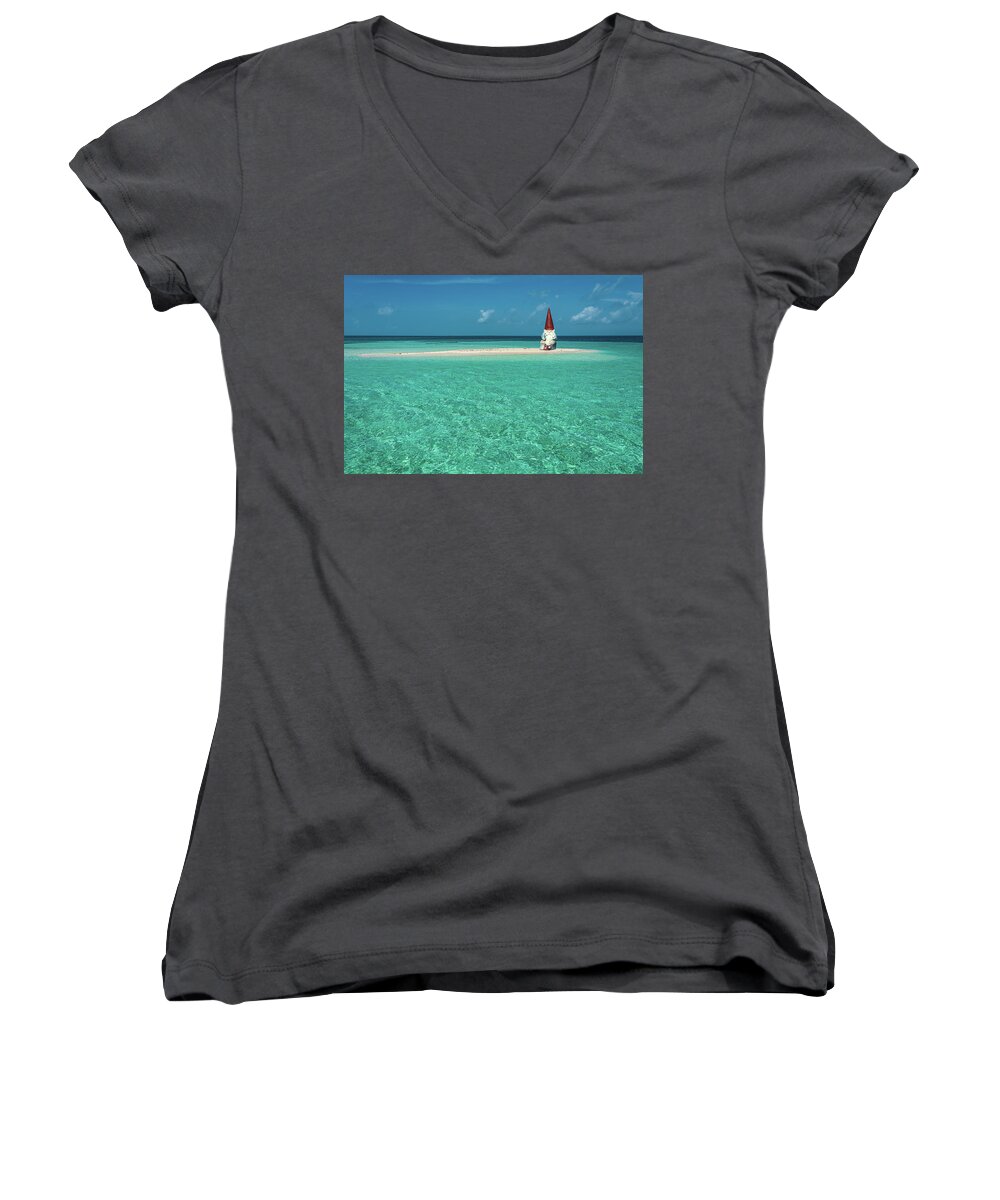 Gnome Women's V-Neck featuring the photograph Island Gnome by Harry Spitz