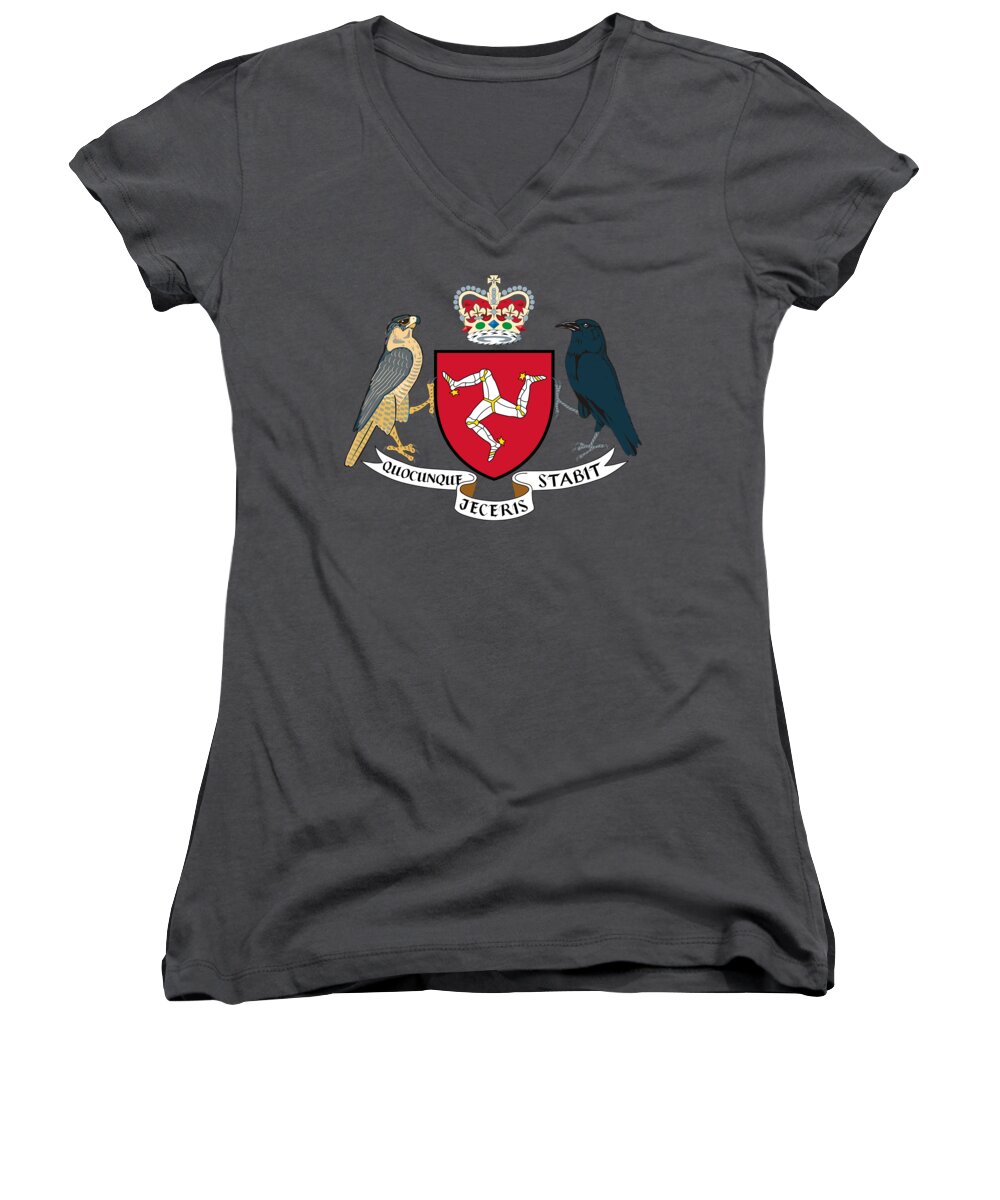 Isle Of Man Women's V-Neck featuring the drawing Isle of Man Coat of Arms by Movie Poster Prints