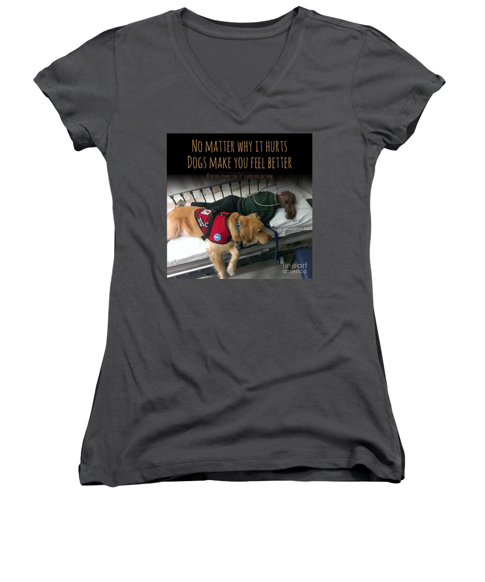 Hurts Women's V-Neck featuring the digital art It Hurts by Kathy Tarochione