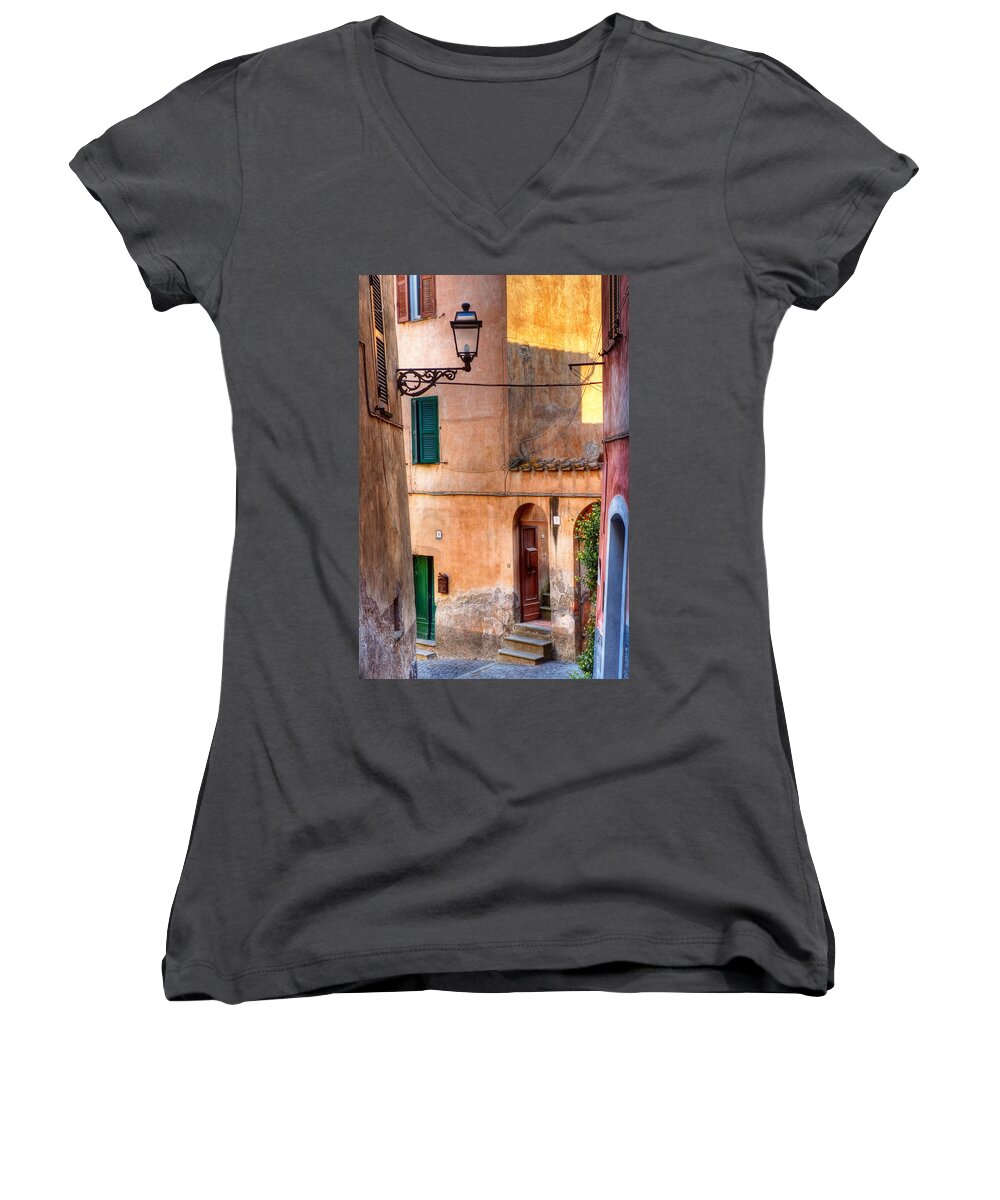 Old Women's V-Neck featuring the photograph Italian alley by Silvia Ganora
