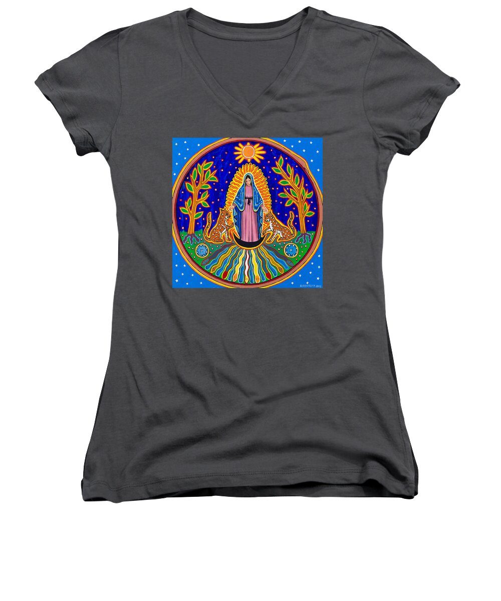 Guadalupe Women's V-Neck featuring the painting Jaguar Ally by James RODERICK