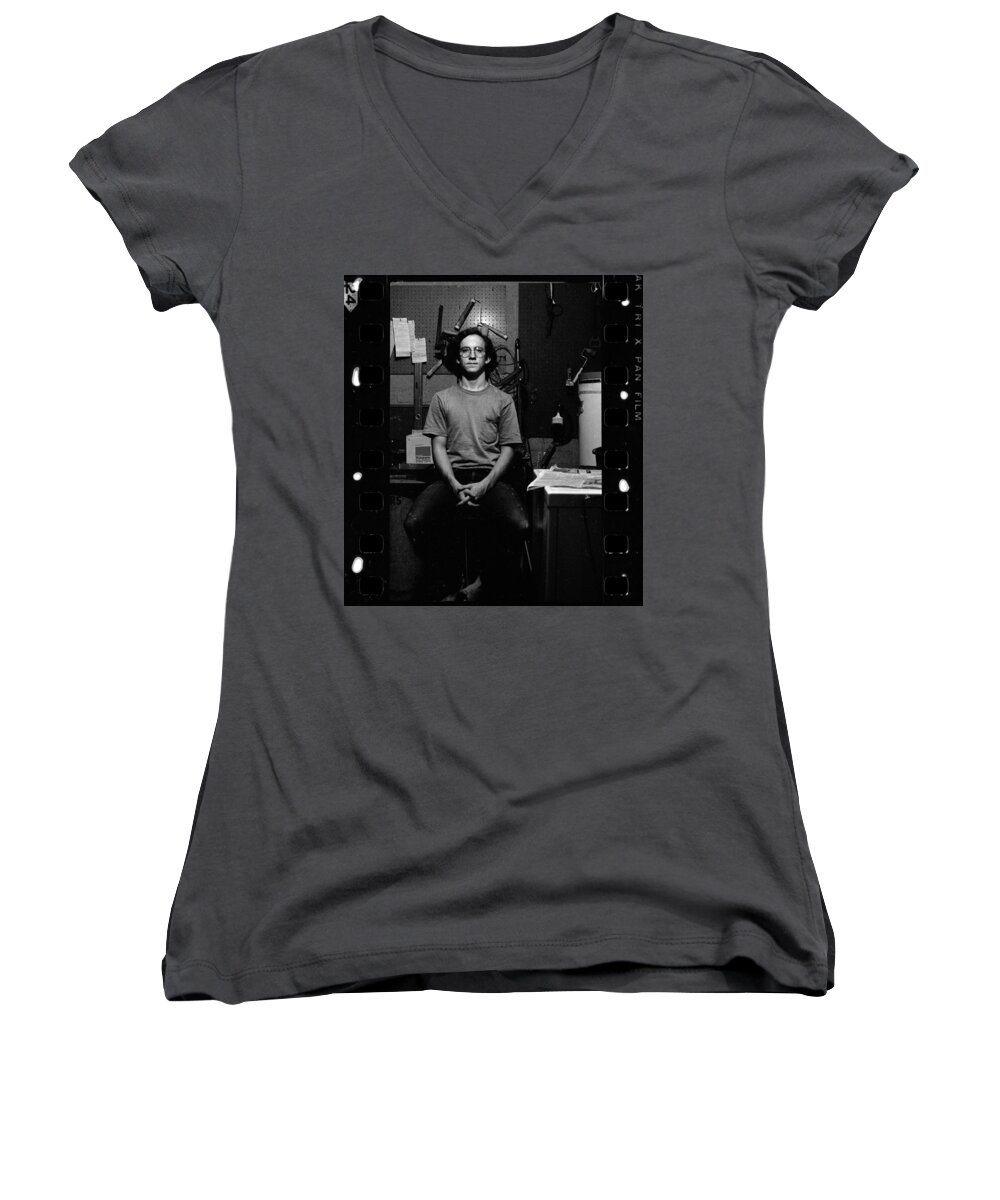 Photographer Women's V-Neck featuring the photograph Self Portrait, in Darkroom, 1972 by Jeremy Butler