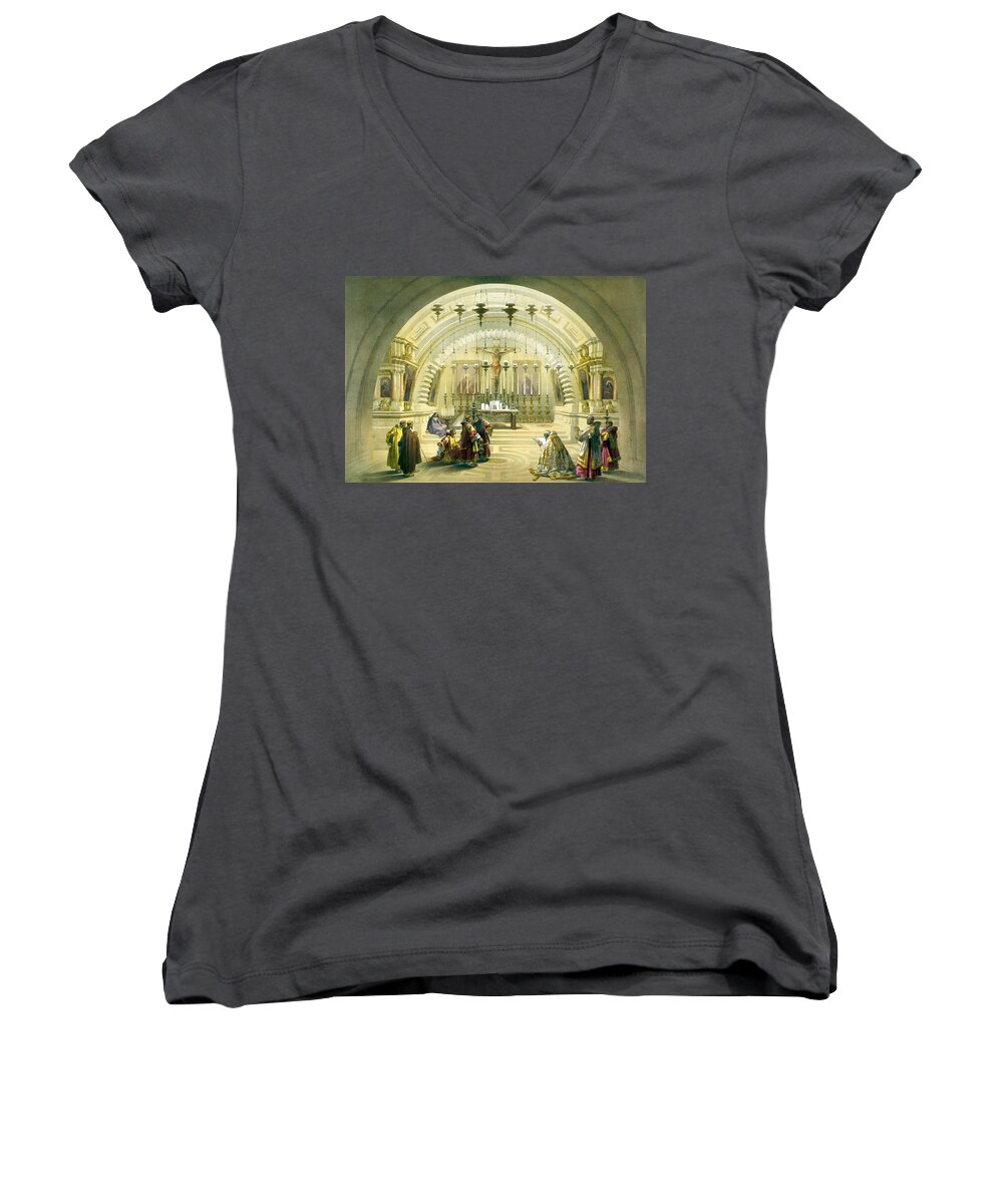 Jerusalem Women's V-Neck featuring the digital art Jerusalem Calvery by Munir Alawi