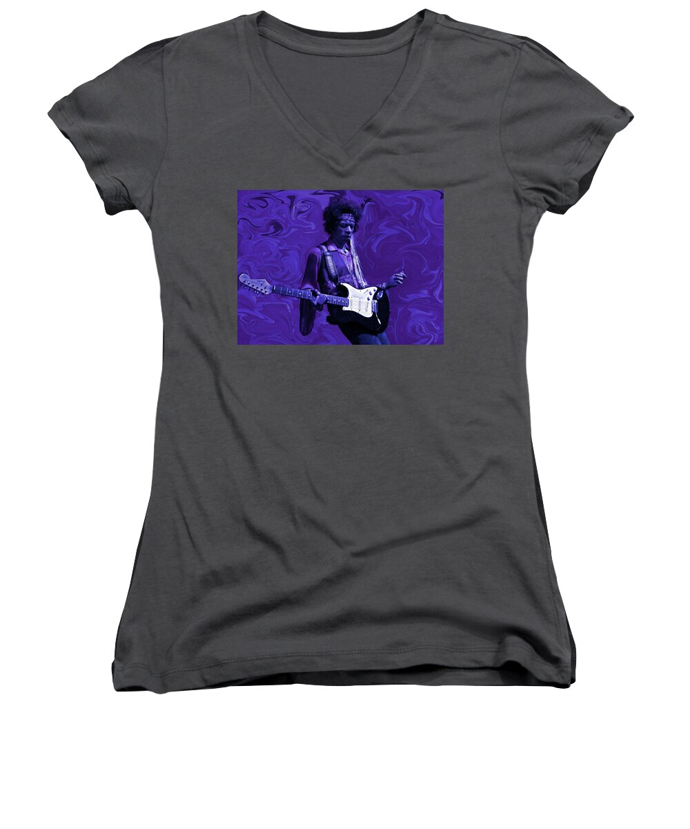 Jimi Hendrix Women's V-Neck featuring the photograph Jimi Hendrix Purple Haze by David Dehner