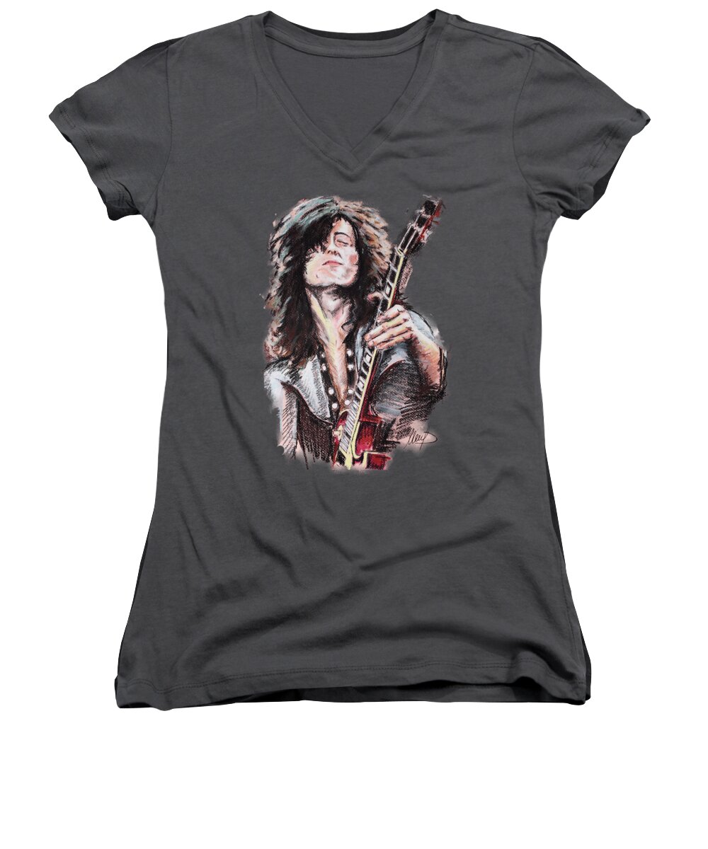 Jimmy Page Women's V-Neck featuring the pastel Jimmy Page by Melanie D