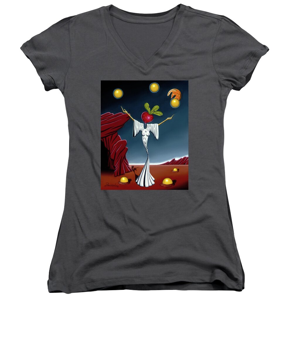  Women's V-Neck featuring the painting Juggling act by Paxton Mobley