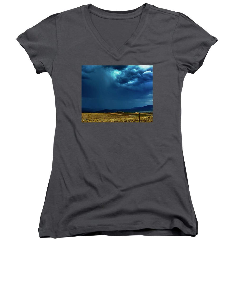 Taos Women's V-Neck featuring the photograph July Monsoons by Charles Muhle