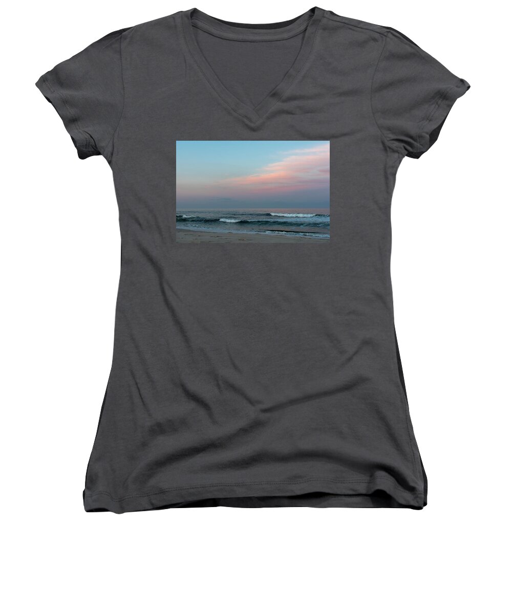 Terry Deluco Women's V-Neck featuring the photograph June Sky Seaside New Jersey by Terry DeLuco