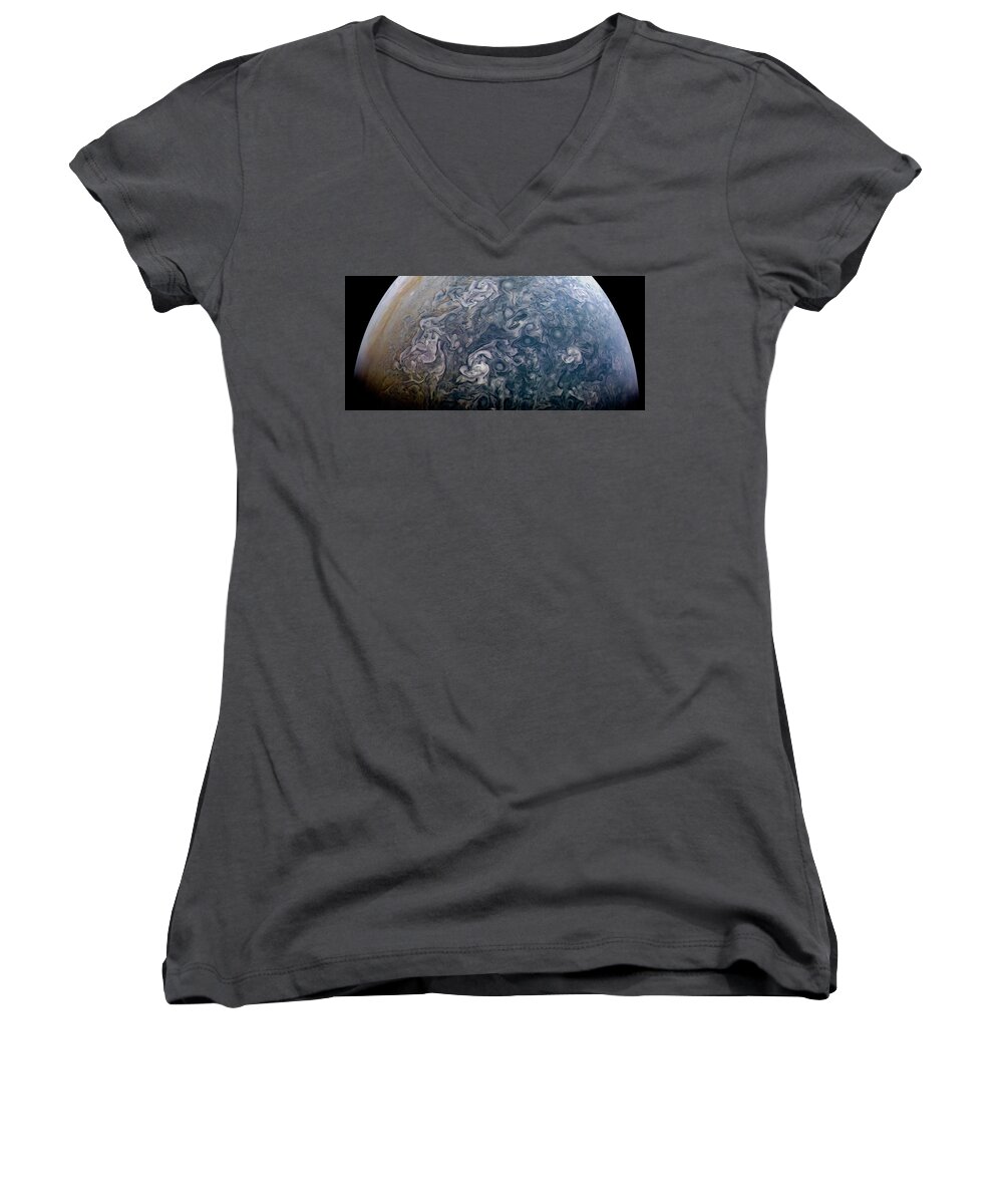 Juno Women's V-Neck featuring the photograph Jupiter's Northern Hemisphere by Eric Glaser