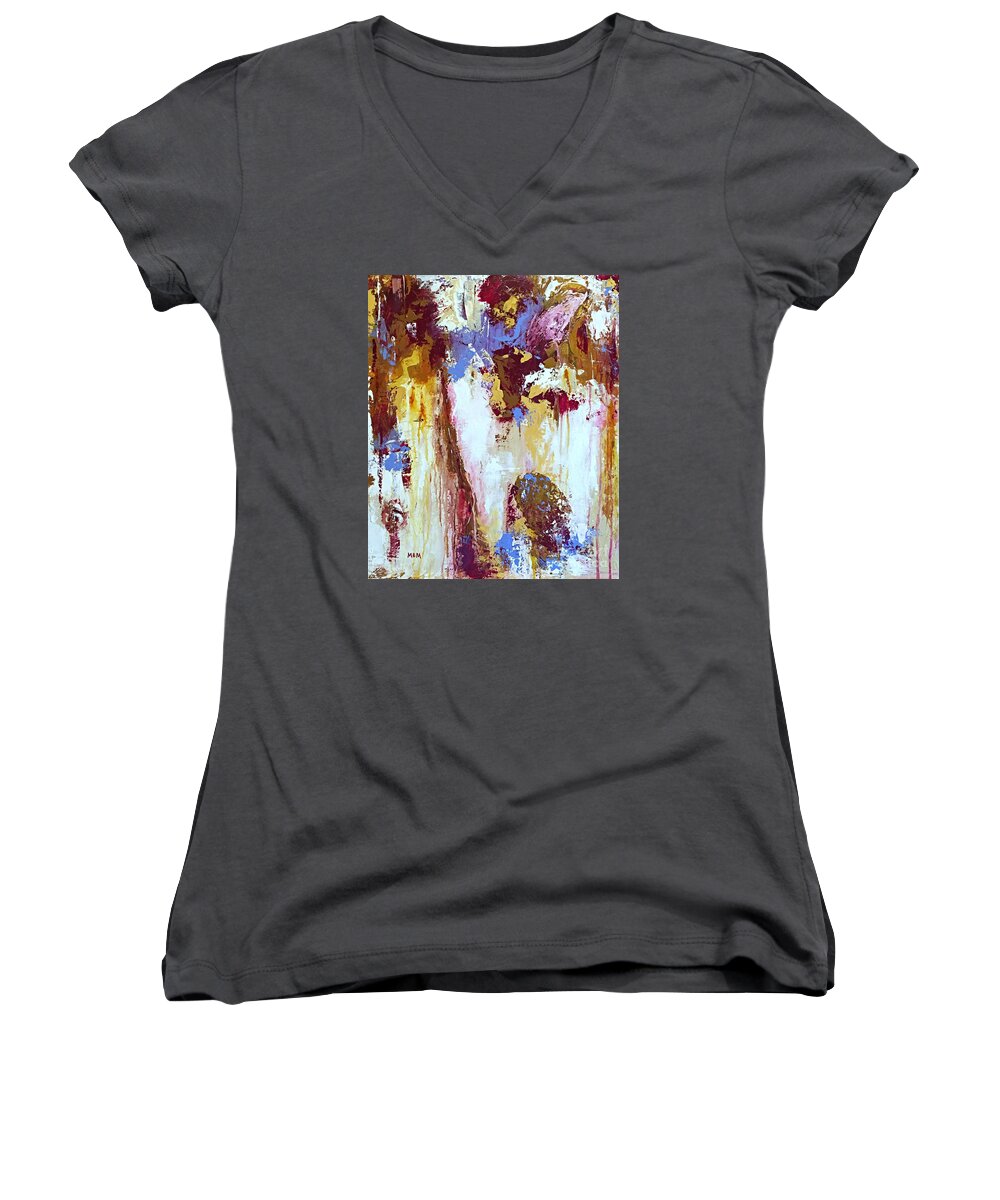 Abstract Art Women's V-Neck featuring the painting Just Breathe by Mary Mirabal