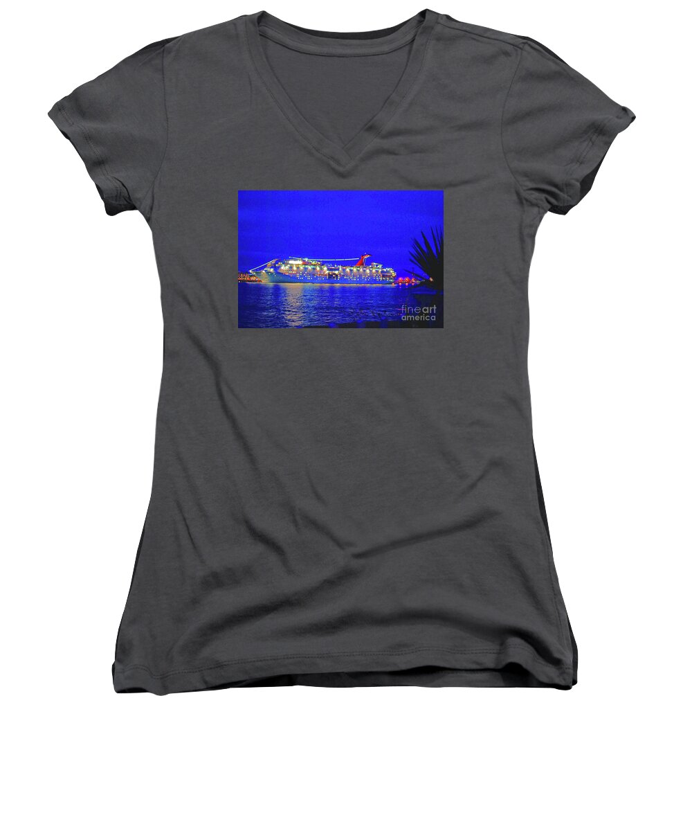 Cruise Line Women's V-Neck featuring the pyrography Key West Cruising by Art Mantia