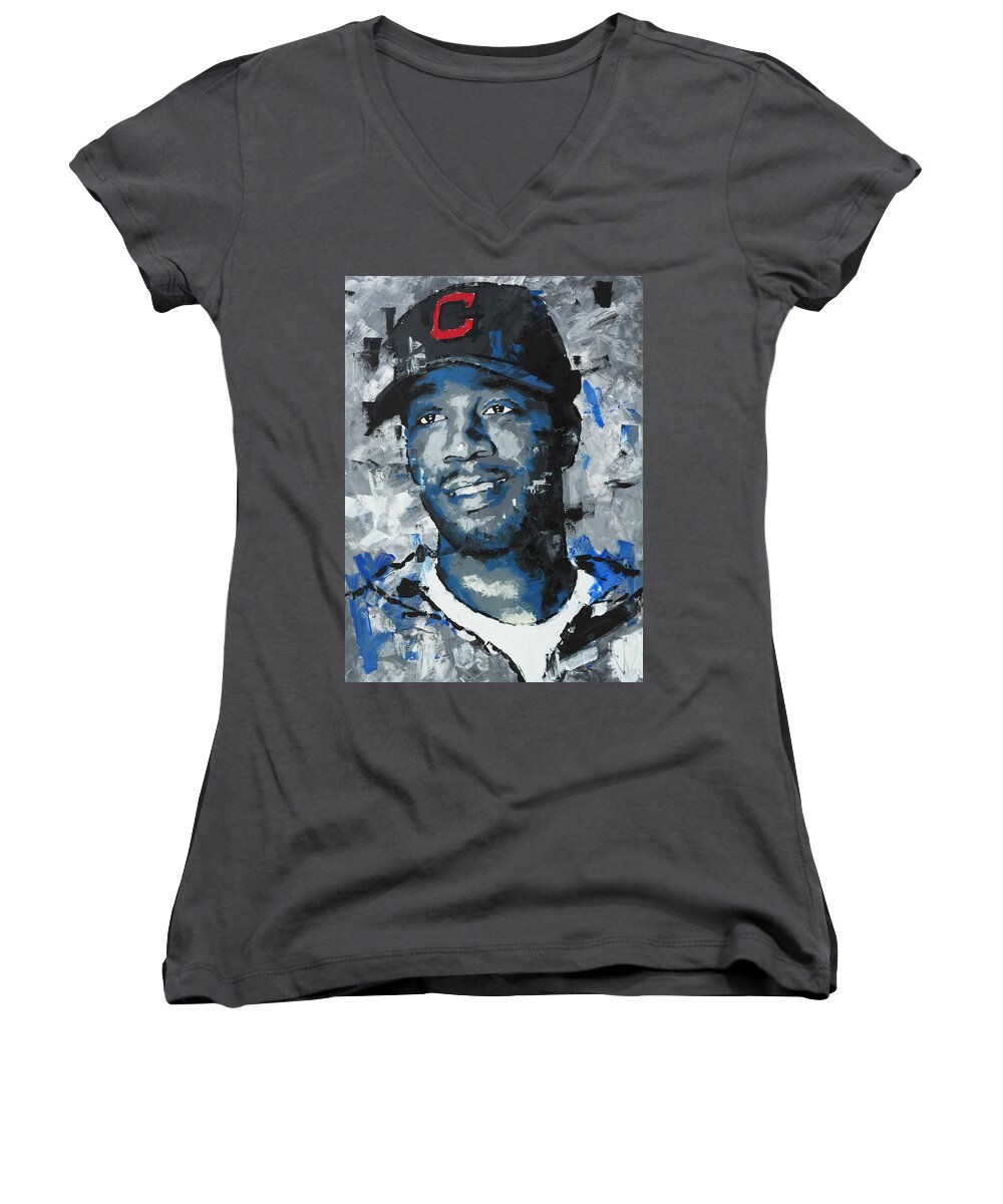Kid Cudi Women's V-Neck featuring the painting Kid Cudi Portrait by Richard Day
