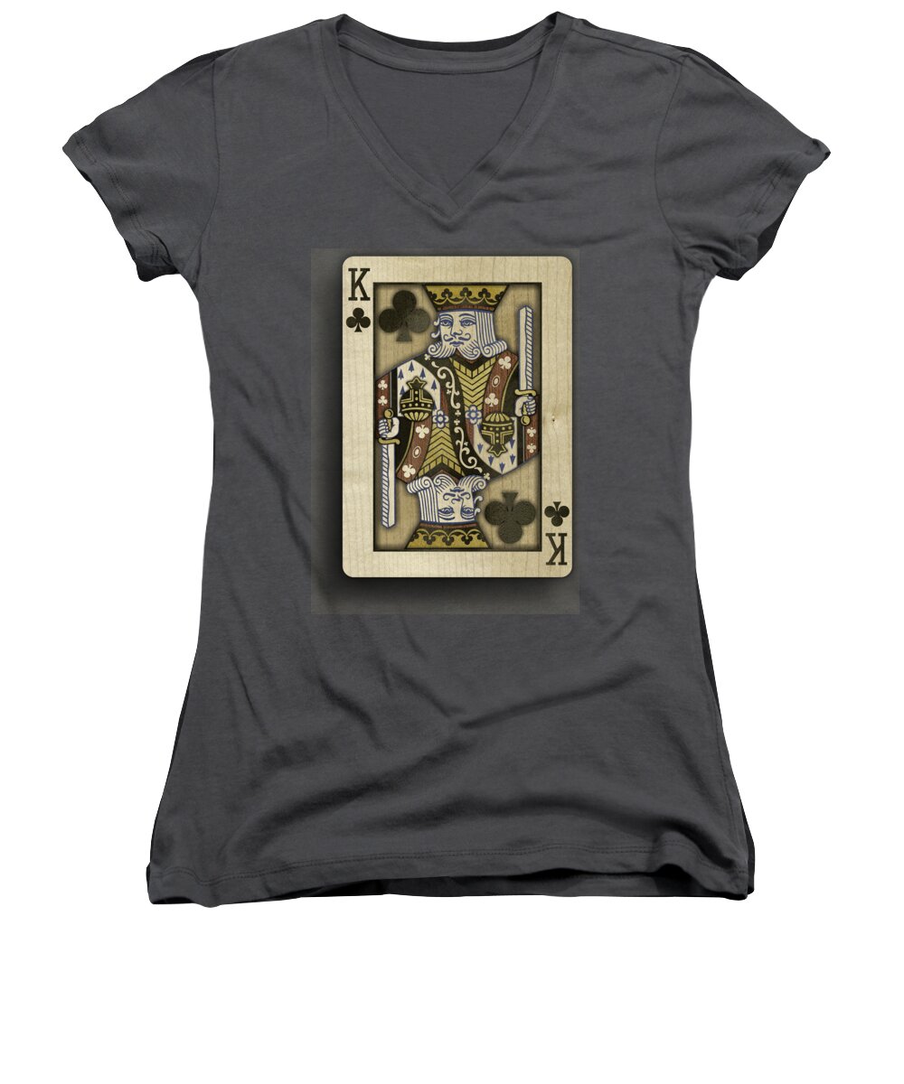 King Of Clubs Women's V-Neck featuring the photograph King of Clubs in Wood by YoPedro