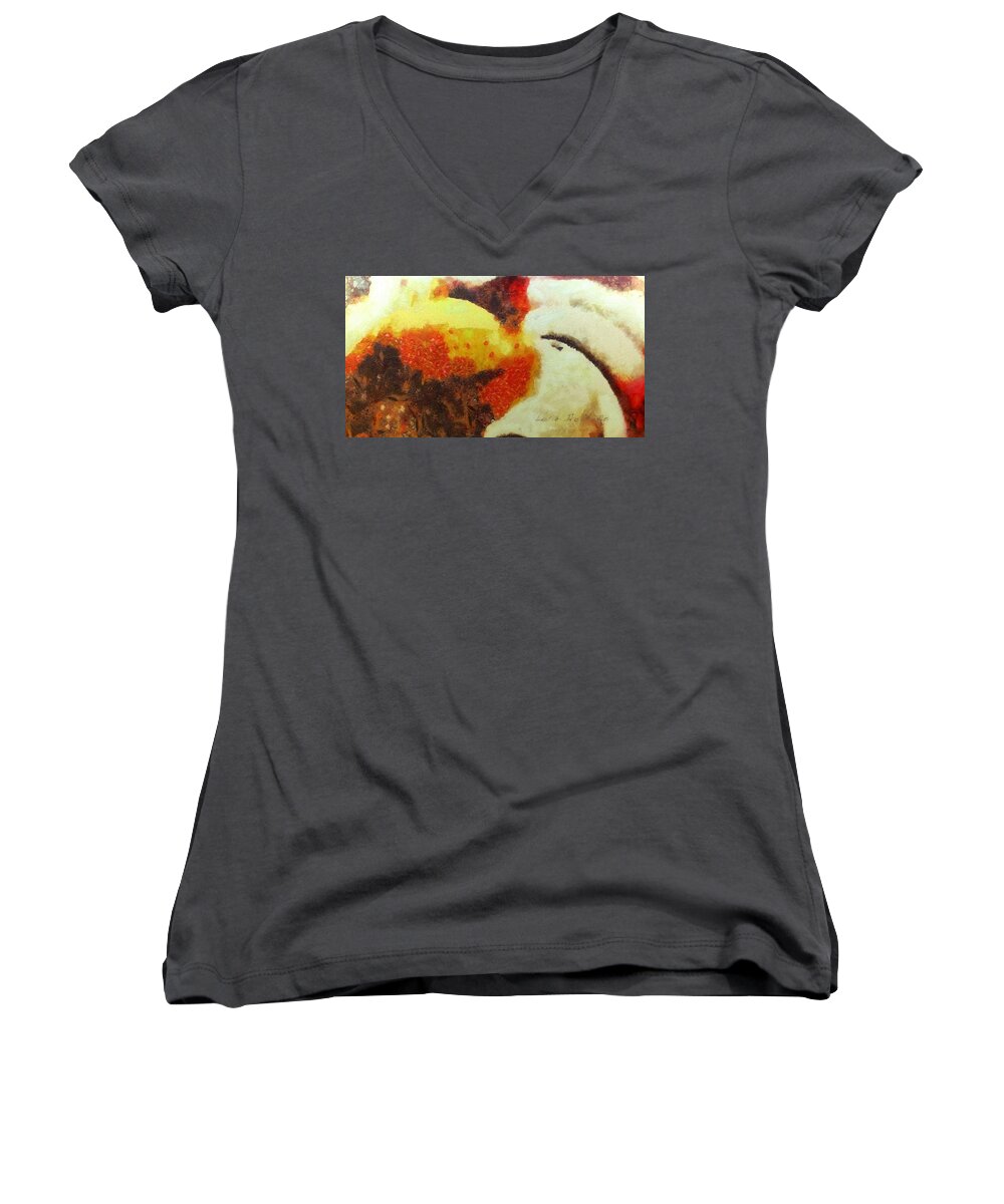 Abstract Women's V-Neck featuring the painting Klimpt Study No. 4 by Lelia DeMello