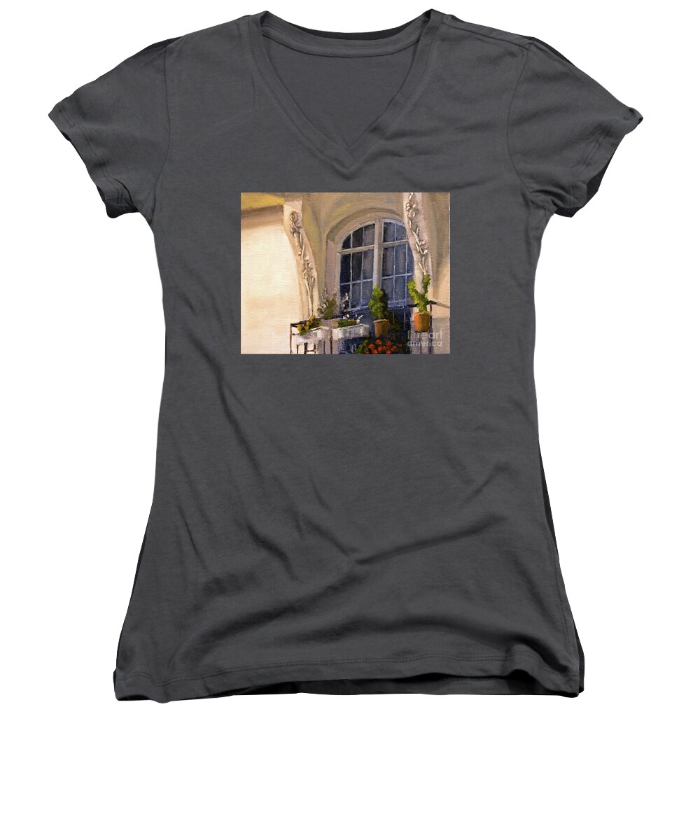 Window Painting Women's V-Neck featuring the painting La fenetre by Tate Hamilton