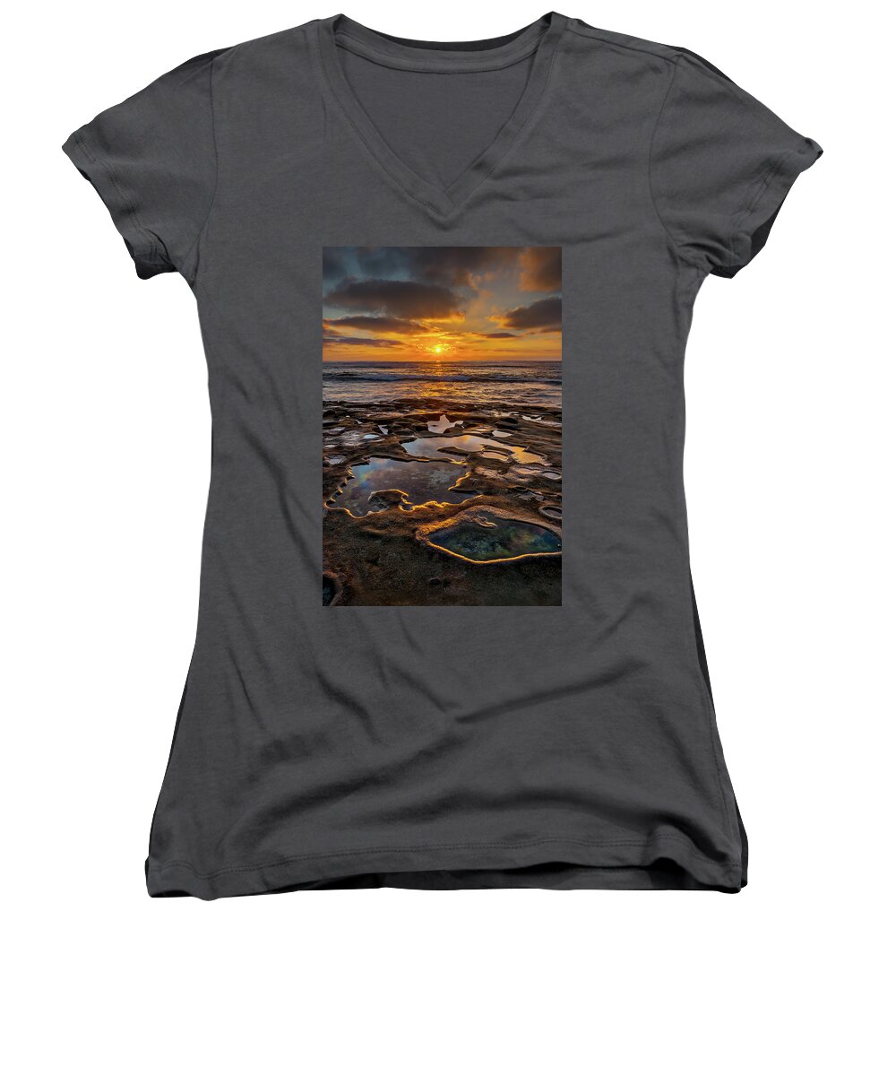 California Women's V-Neck featuring the photograph La Jolla Tidepools by Peter Tellone