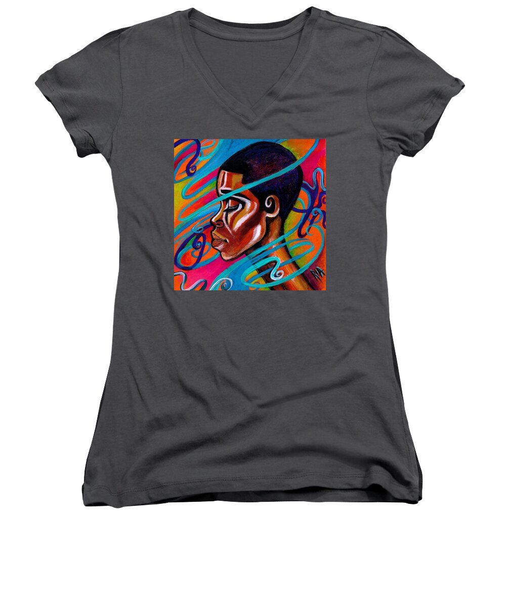 Hair Women's V-Neck featuring the painting Laced by Artist RiA