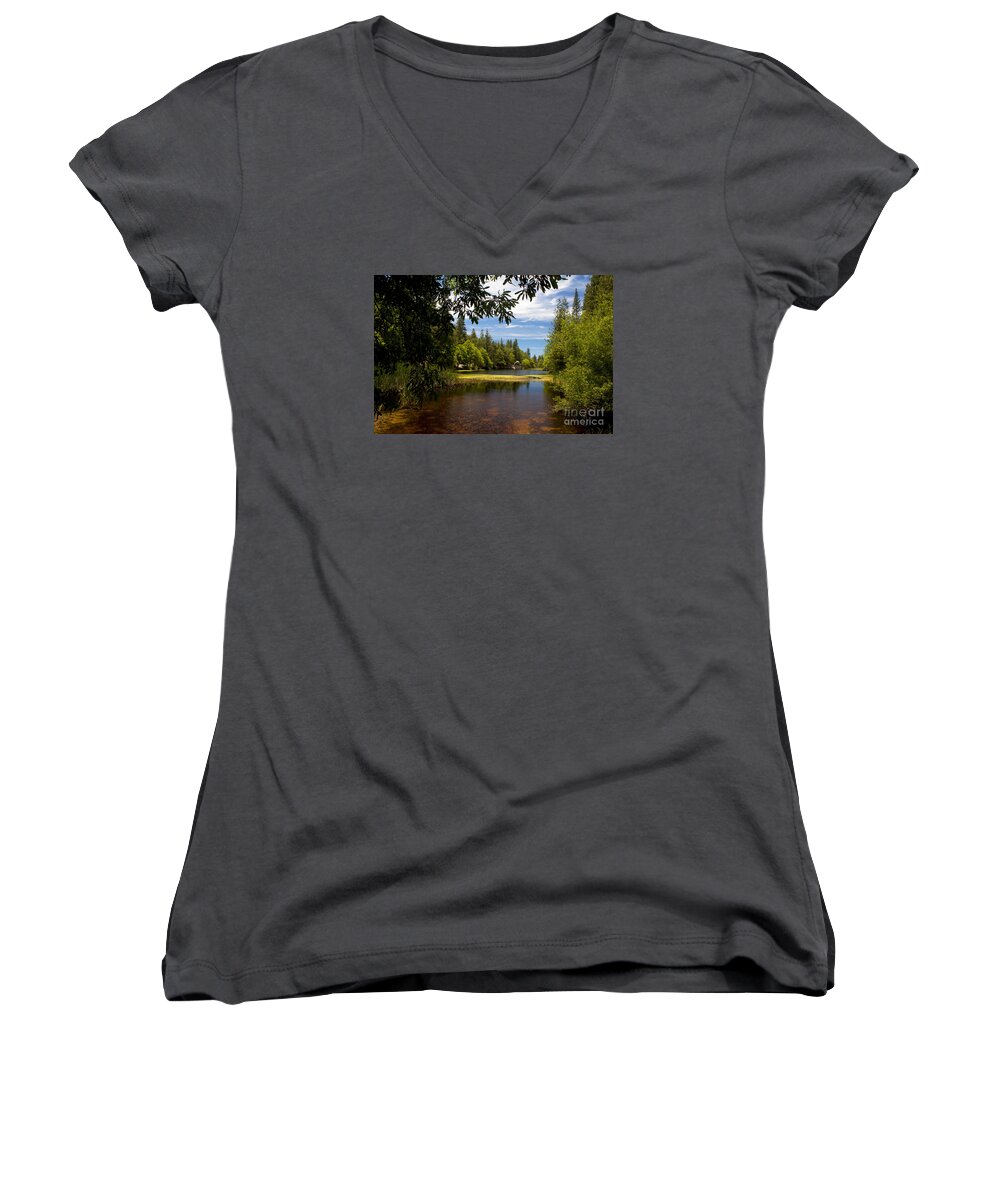 Lake Fulmor Women's V-Neck featuring the photograph Lake Fulmor View by Ivete Basso Photography