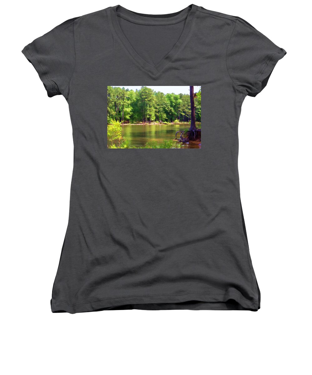 Landscape Women's V-Neck featuring the photograph Lake Landscape by Roberta Byram