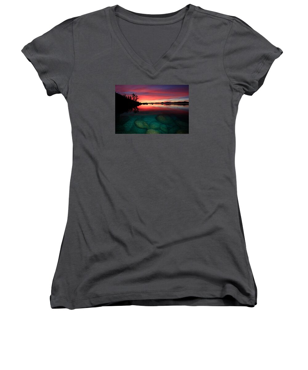 Lake Tahoe Women's V-Neck featuring the photograph Lake Tahoe Jewels by Sean Sarsfield
