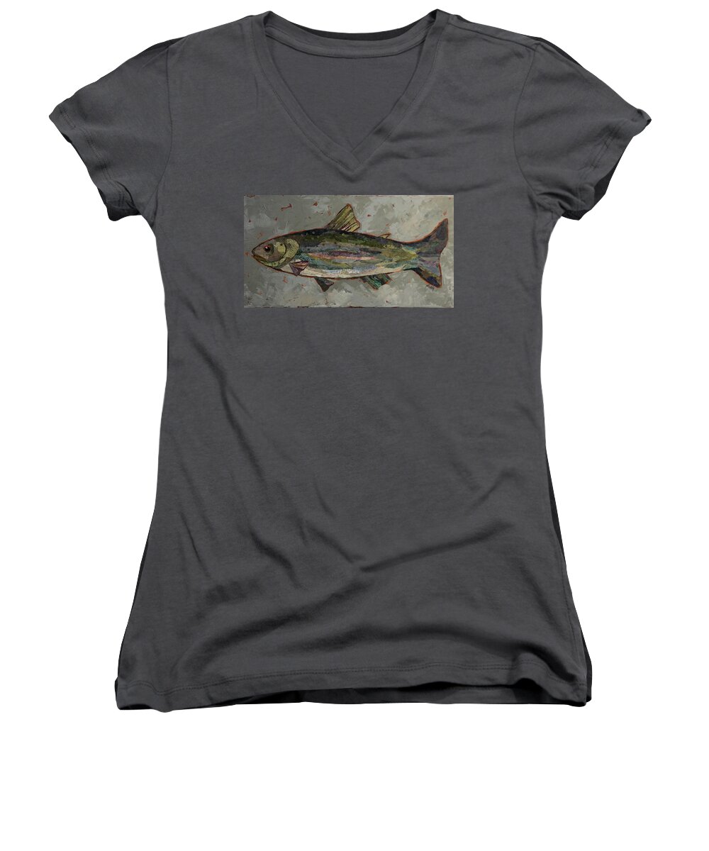 Trout Women's V-Neck featuring the painting Lake Trout by Phiddy Webb