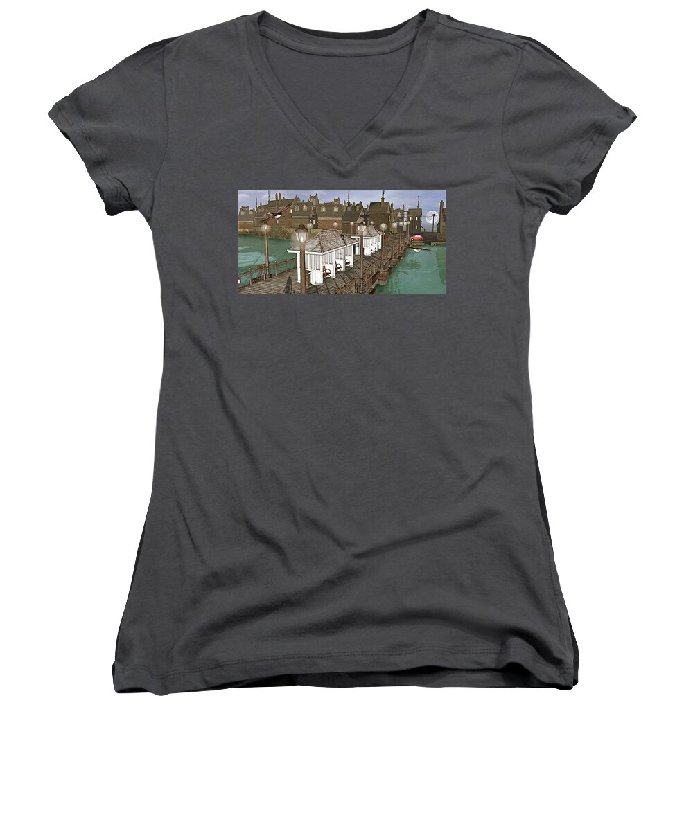 Pier Women's V-Neck featuring the photograph Lands End Pier by Peter J Sucy