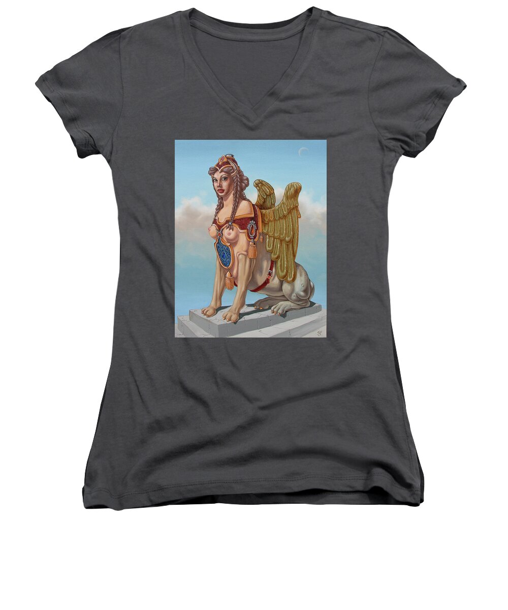 Sphinx Women's V-Neck featuring the painting Large Sphinx of The Vienna Belvedere by Victor Molev